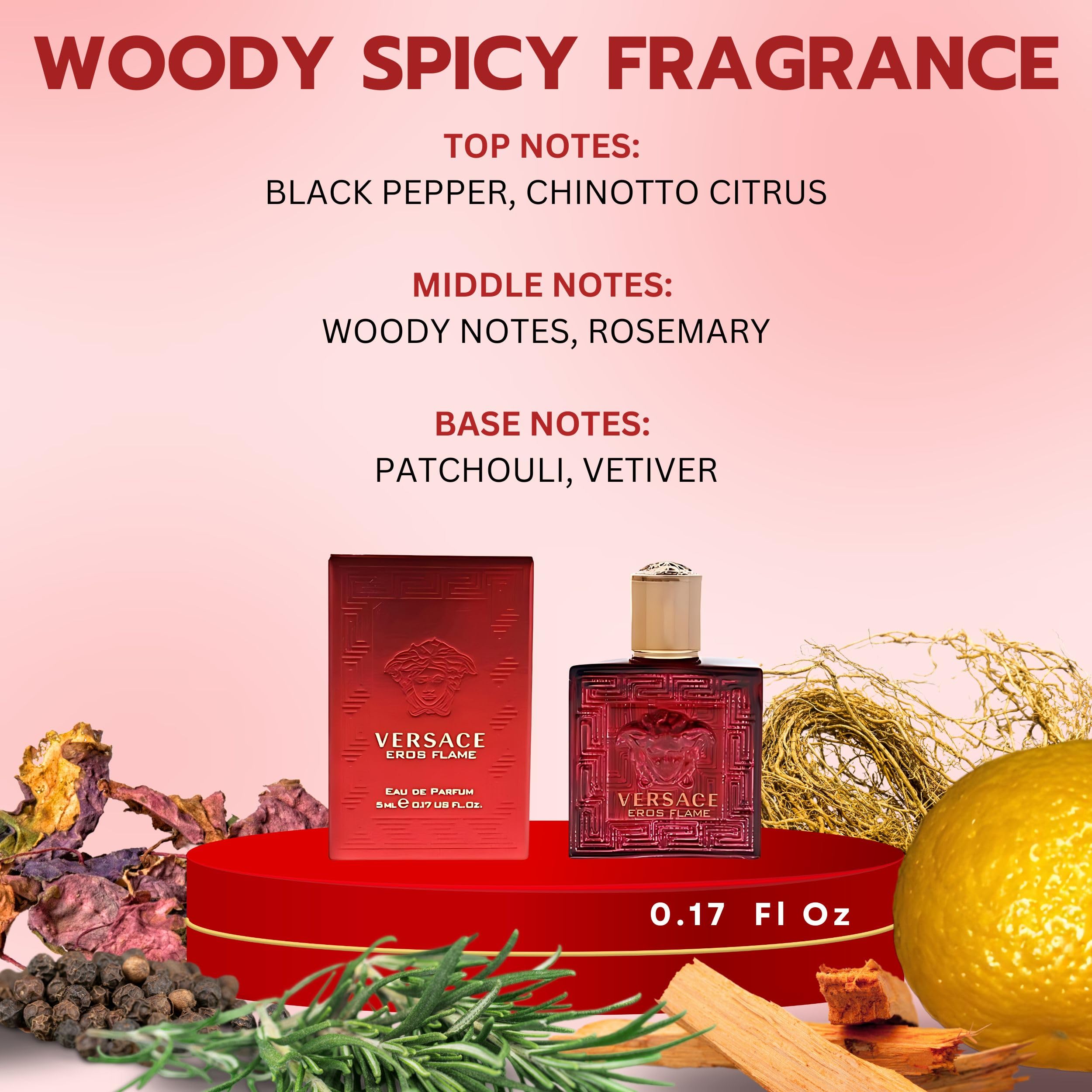 Versace Eros Flame citrus-vanilla profile with rosemary and pepper.
