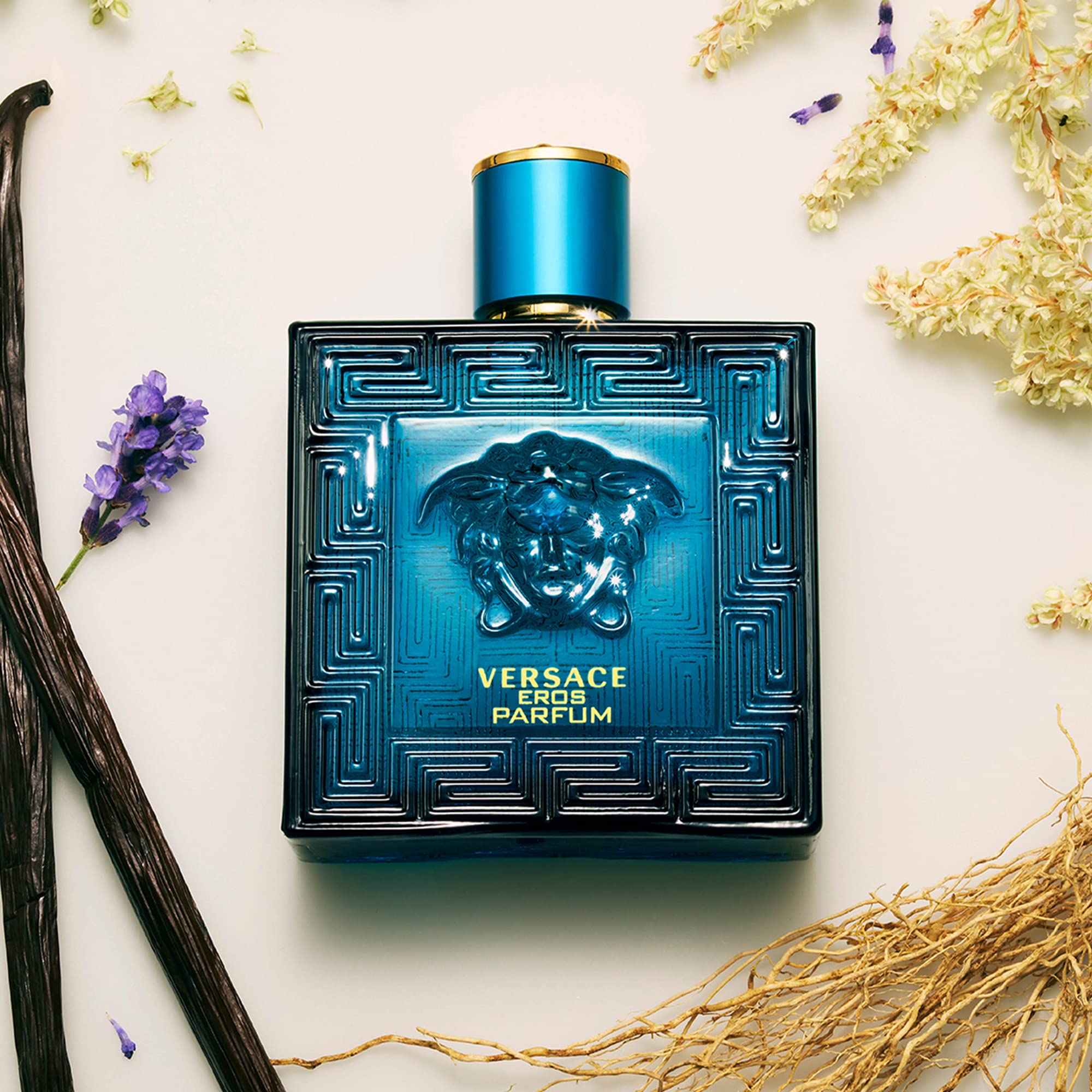 Versace Eros for Men Parfum middle notes of tonka bean and vanilla illustrated for a warm, seductive profile