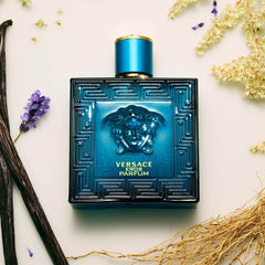 Versace Eros for Men Parfum middle notes of tonka bean and vanilla illustrated for a warm, seductive profile