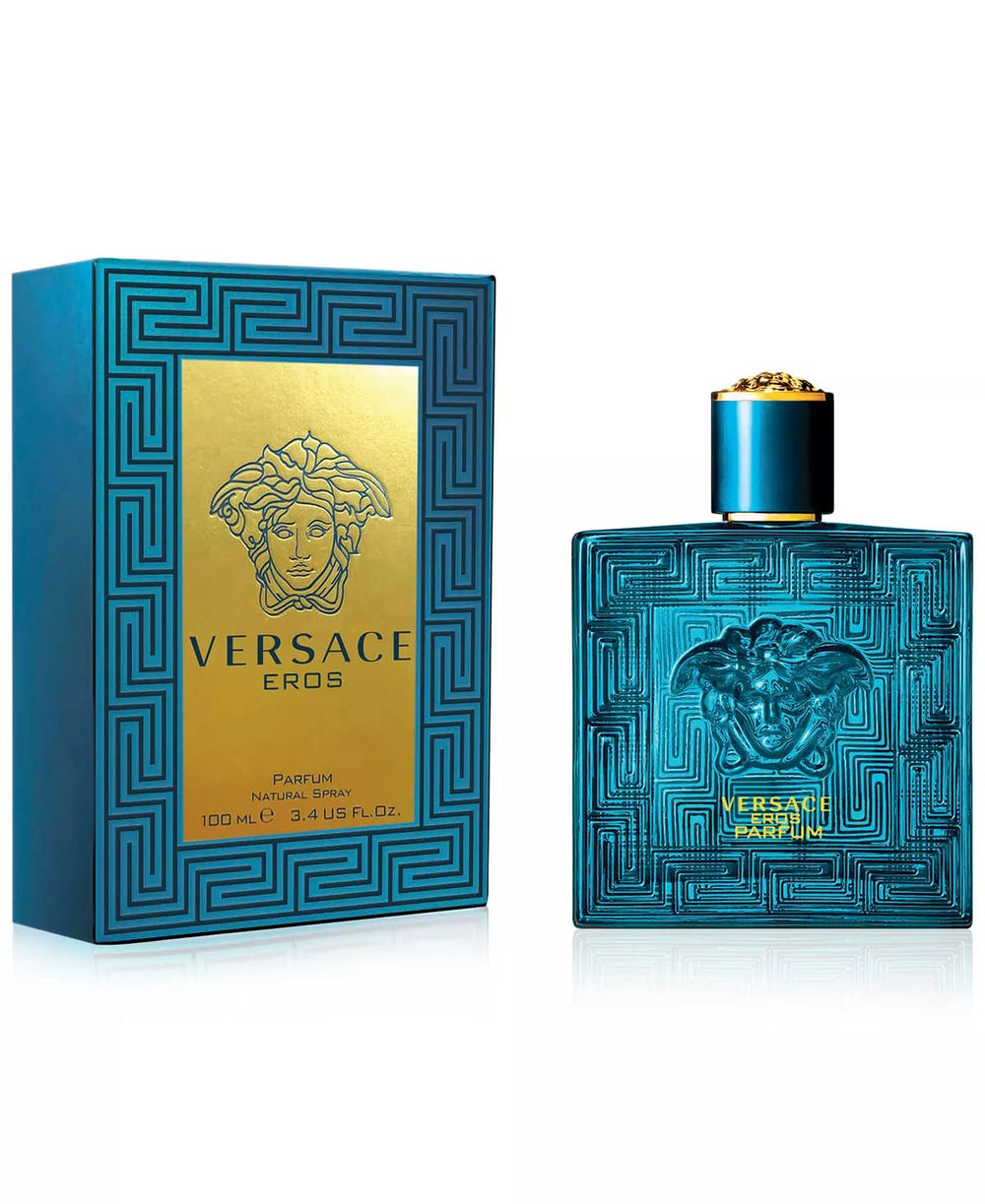 Versace Eros for Men Parfum packaging and silhouette hint at a refined, lasting signature