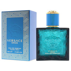 Versace Eros Men EDP packaging display emphasizes premium vegan-friendly fragrance choice.