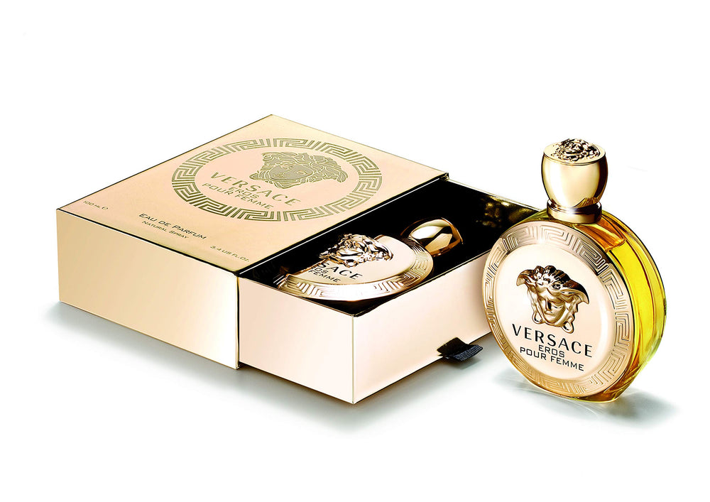 Versace Eros Pour Femme box packaging front with premium, gift-ready presentation