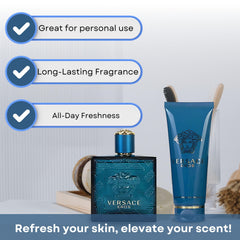 Versace Eros travel set shown for on-the-go scent.
