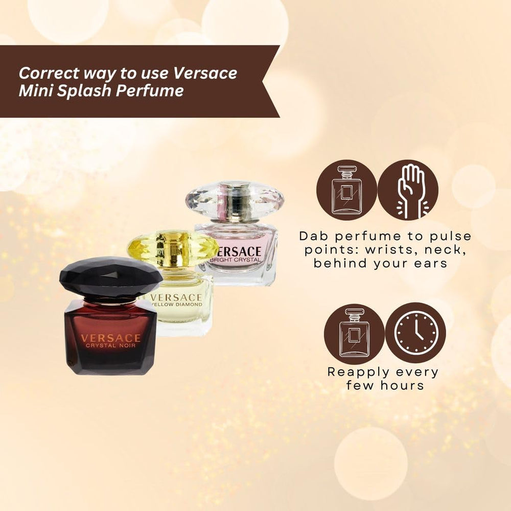 Versace Gift Set box front showing three included mini fragrances for versatile travel scents.