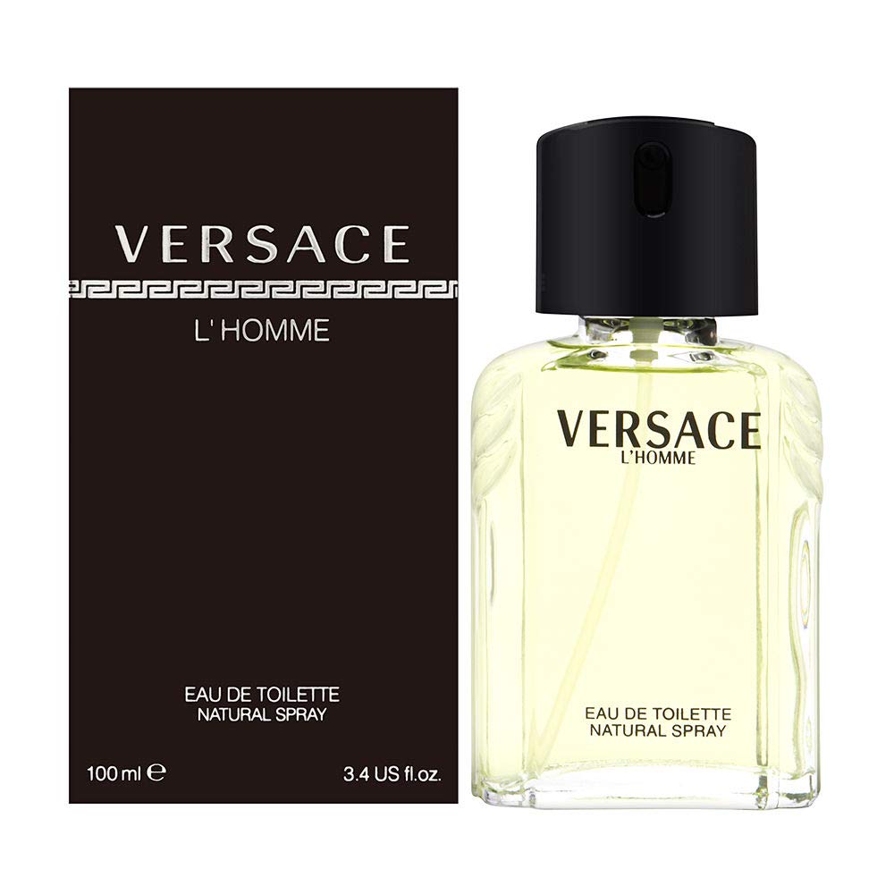 Versace L'Homme EDT bottle close-up highlights sleek glass and musk notes for daily wear.