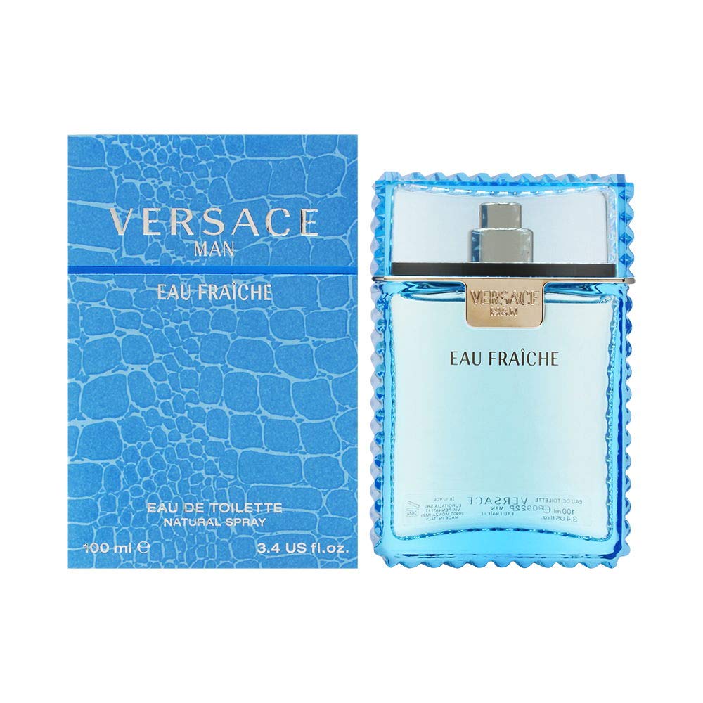 Versace Man Eau Fraiche bottle close-up for premium fragrance quality and everyday freshness.