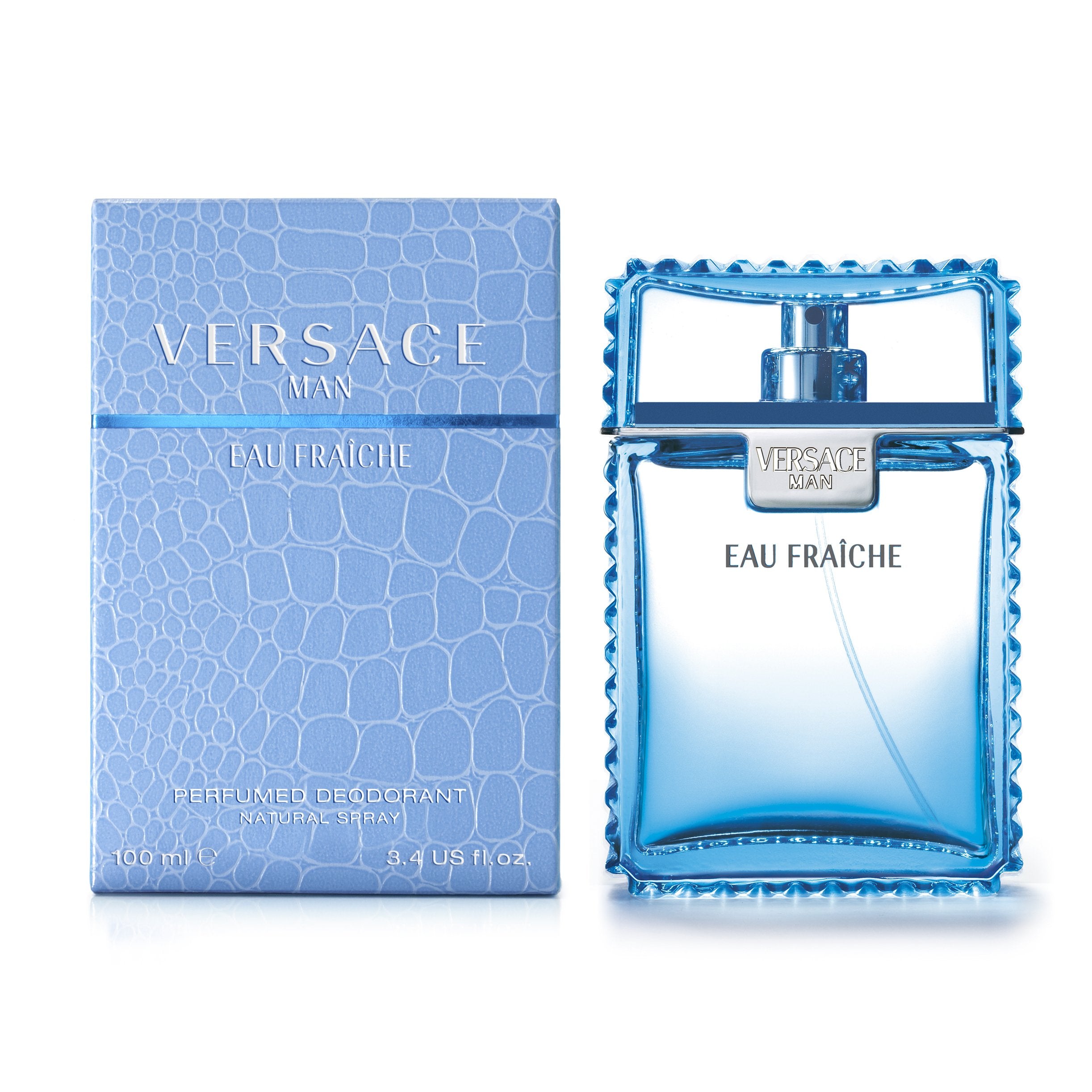 Versace Man Eau Fraiche packaging box highlighting gift-ready presentation and branding