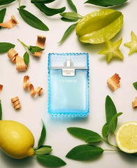 Versace Man Eau Fraiche spray on wrist highlighting versatile scent for day or evening wear.