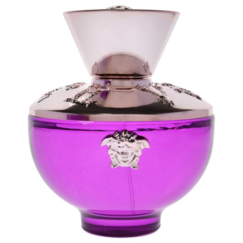 Versace Pour Femme Dylan Purple bottle in a vibrant hue, ideal for elegant evening wear.