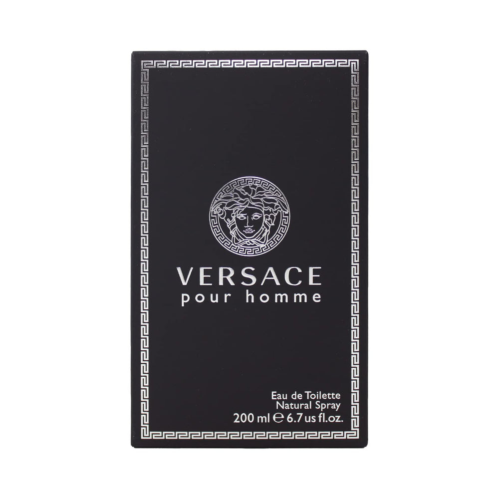 Versace Pour Homme bottle on dresser shows timeless daily elegance.