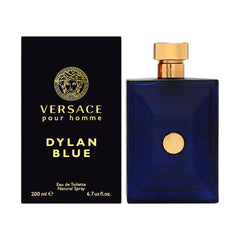 Versace Pour Homme Dylan Blue bottle front shows bold, masculine styling for everyday confidence.
