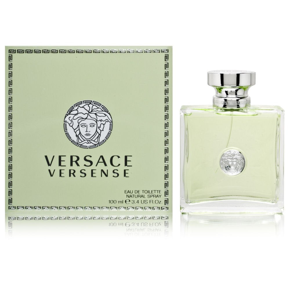 Versace Versense for Women bottle-green-glass highlights a fresh Mediterranean scent for daytime wear.