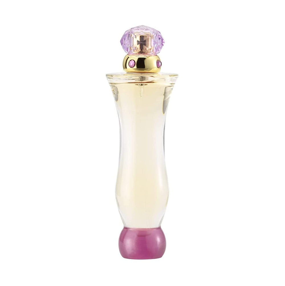 Versace Woman EDP bottle top close-up shows refined design and lasting aroma.