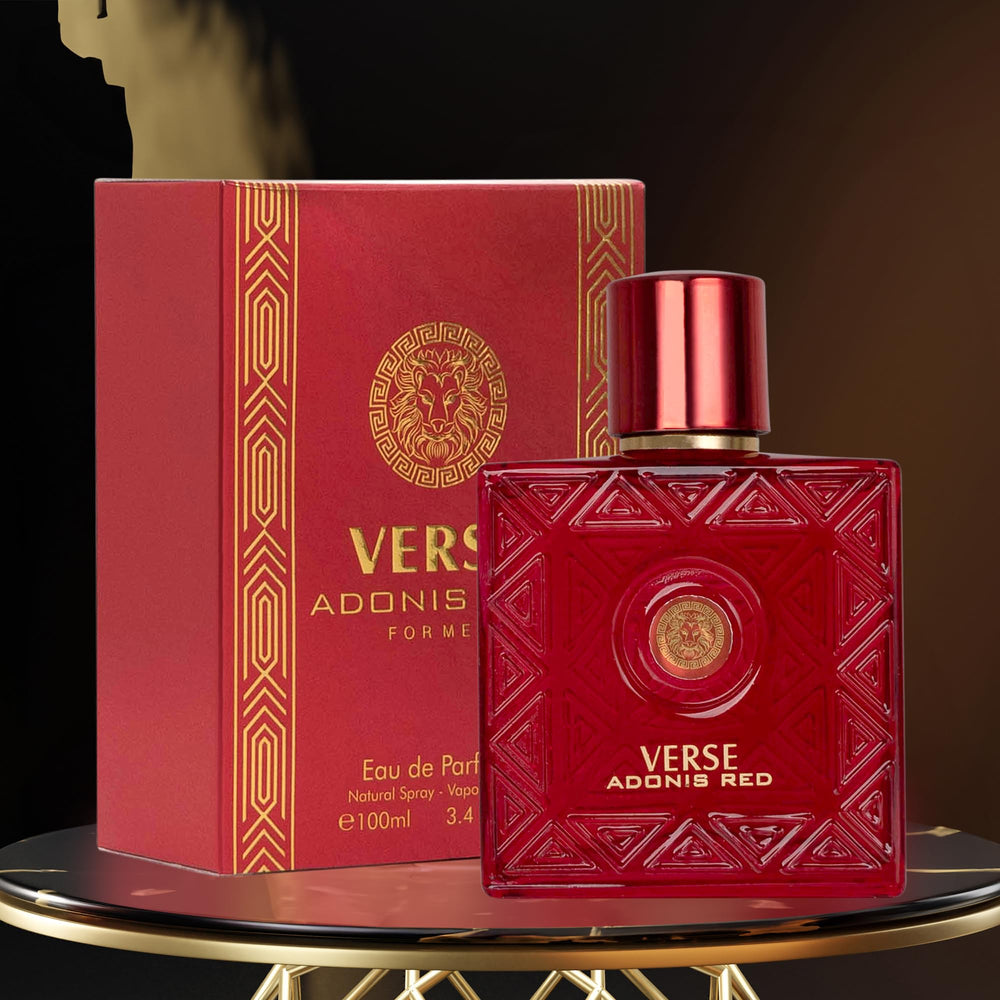 NovoGlow Verse Adonis Red fragrance essence open, showcasing premium notes for evenings.