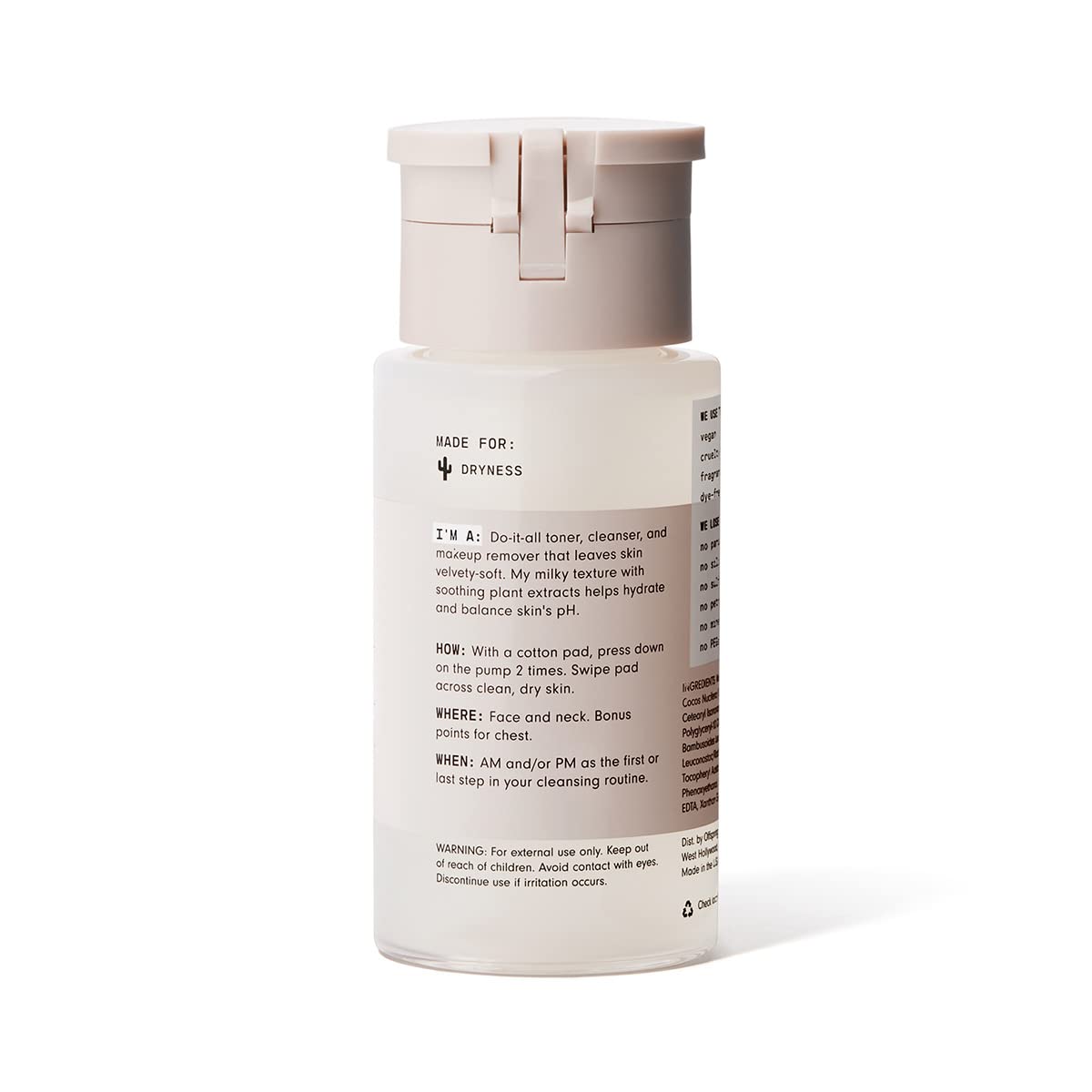 Versed Baby Cheeks toner pump closeup milky texture for soothing, balanced skin after cleansing