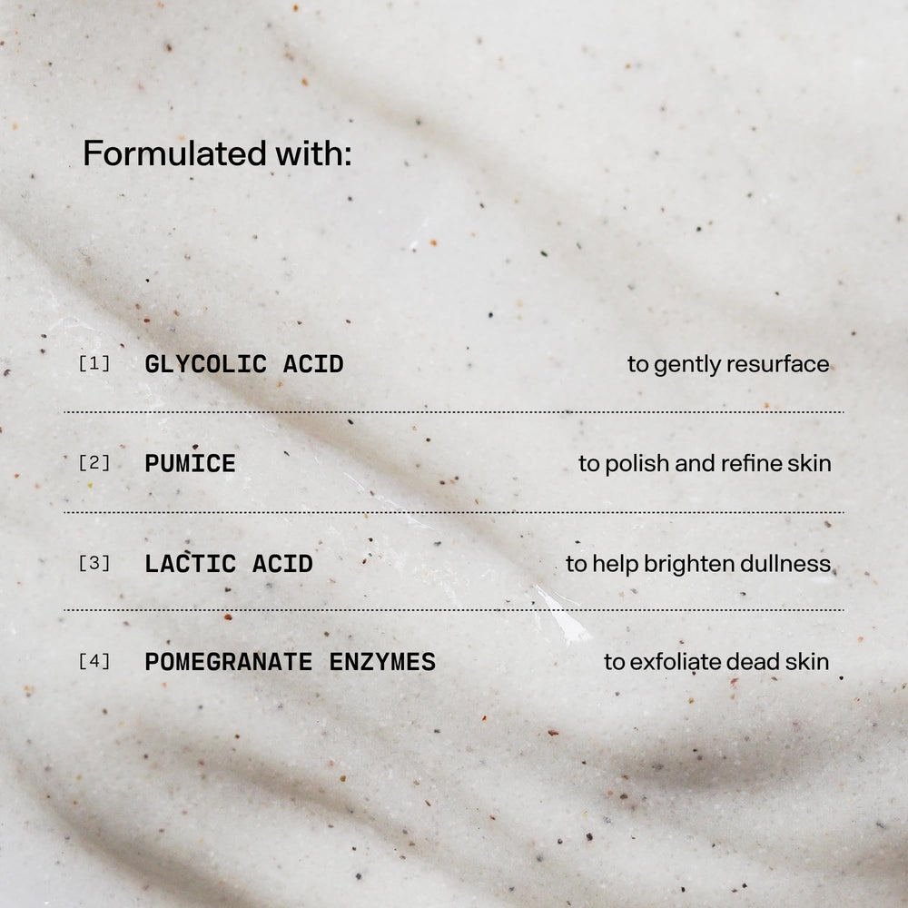 Versed Buff It Out microfine pumice closeup highlights gentle texture for polishing dry patches.