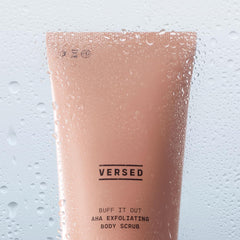 Versed Buff It Out texture closeup highlights microfine pumice for even skin feel.