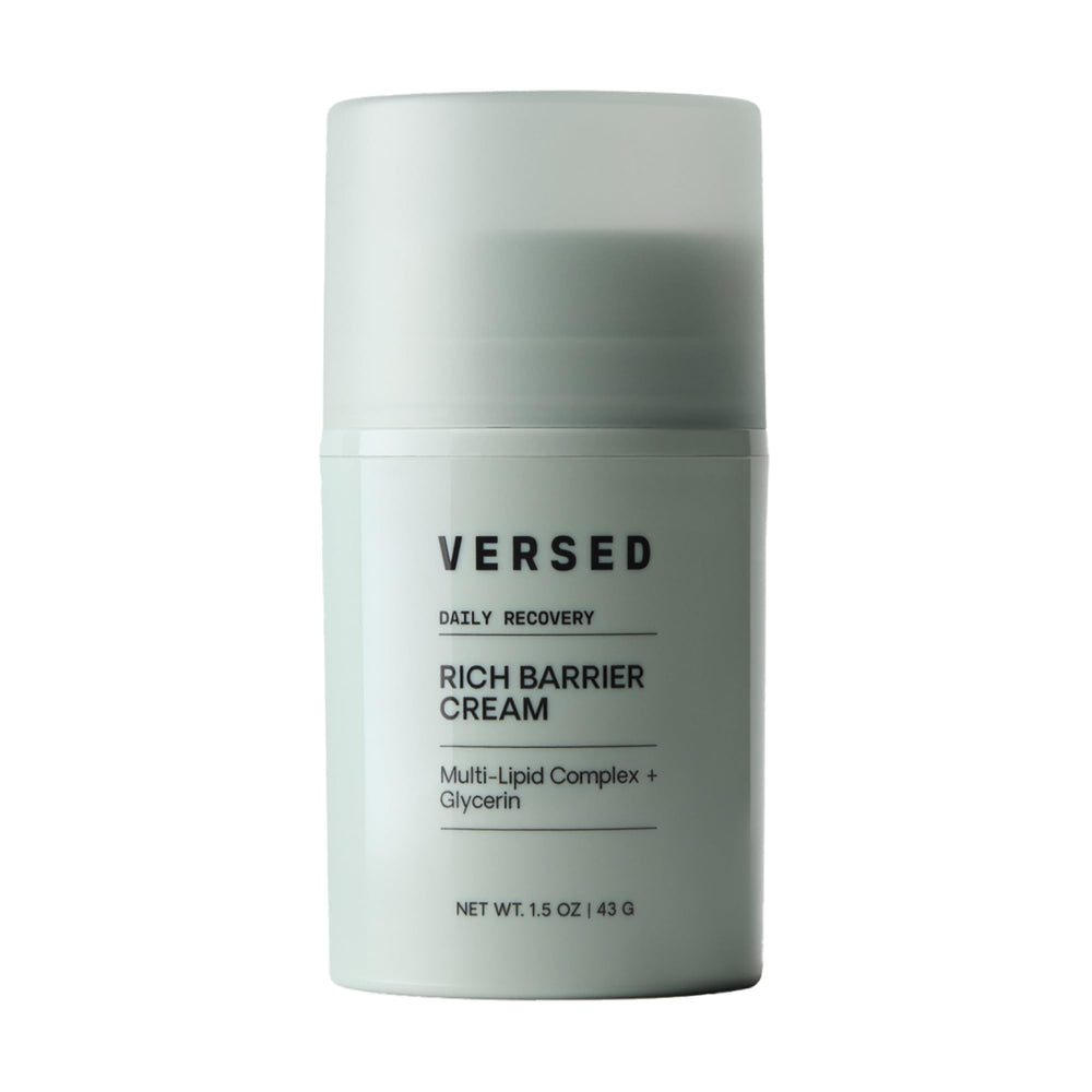 Versed Daily Recovery Rich Barrier Cream jar shows rich hydration and barrier support.