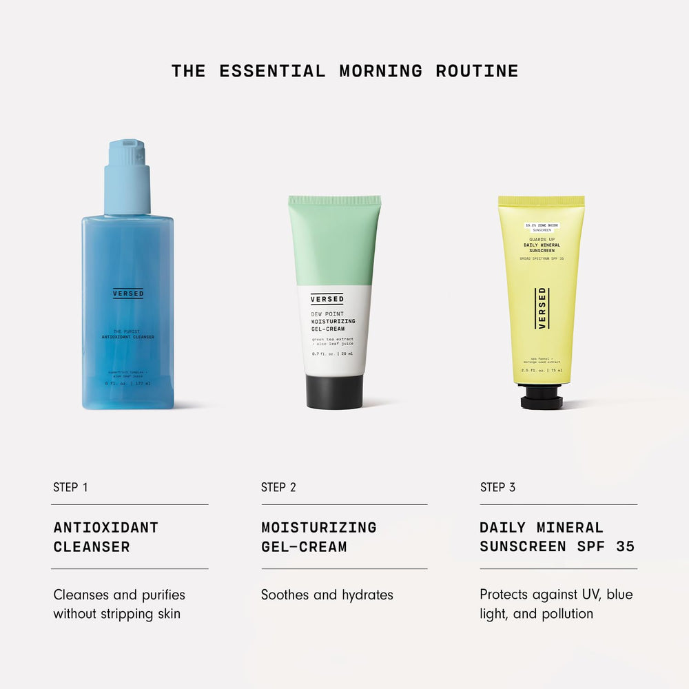 Versed Dew Point Gel Moisturizer massaged into skin demonstrates gentle hydration