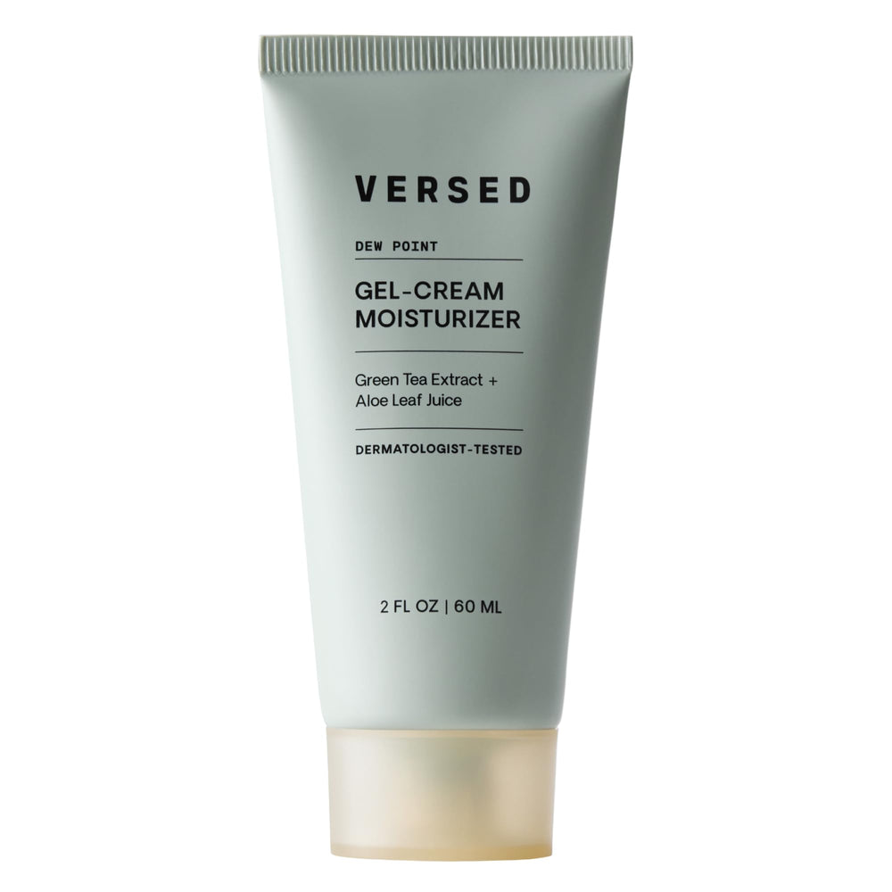 Versed Dew Point packaging highlights vegan, lightweight hydration.
