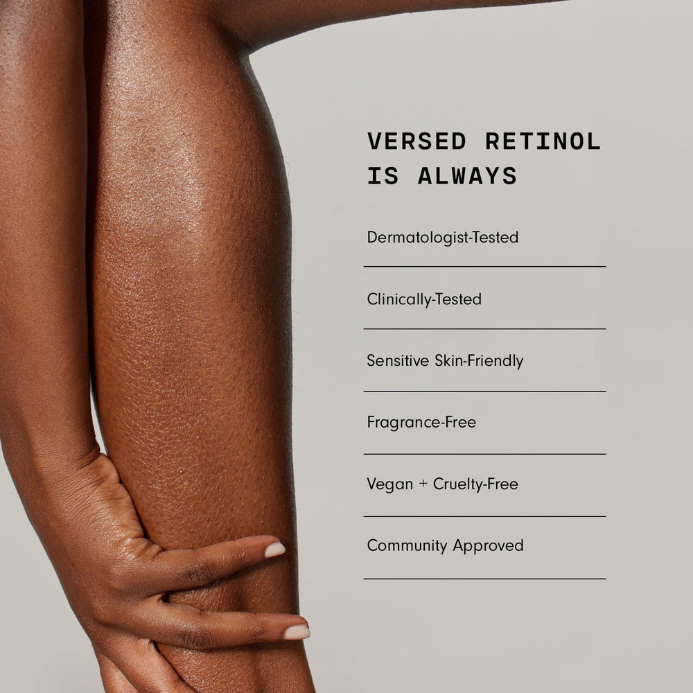 Versed Press Restart bottle on counter supports daily moisturization routine.
