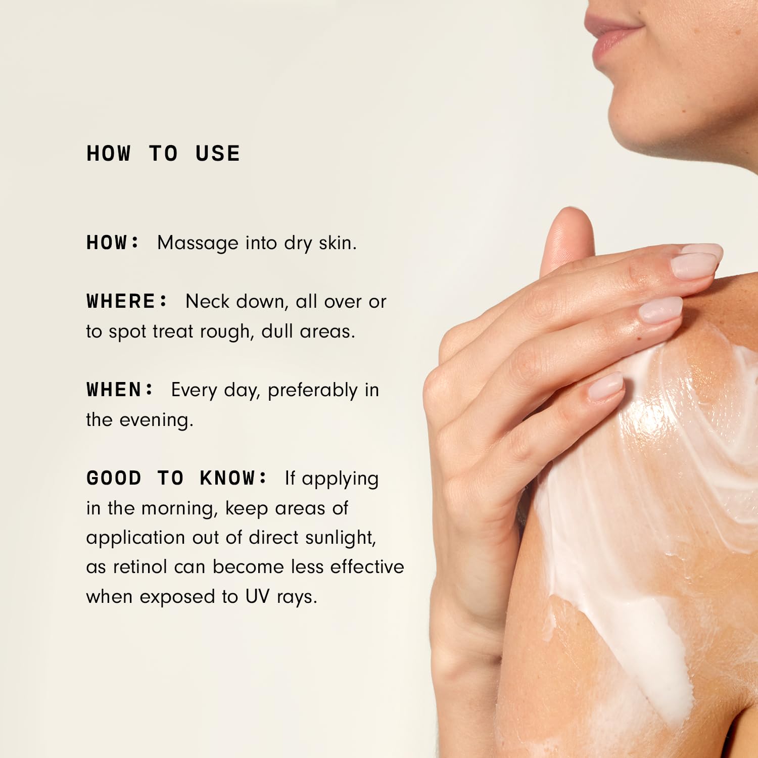 Versed Press Restart on the chest helps refine crepiness and even tone.