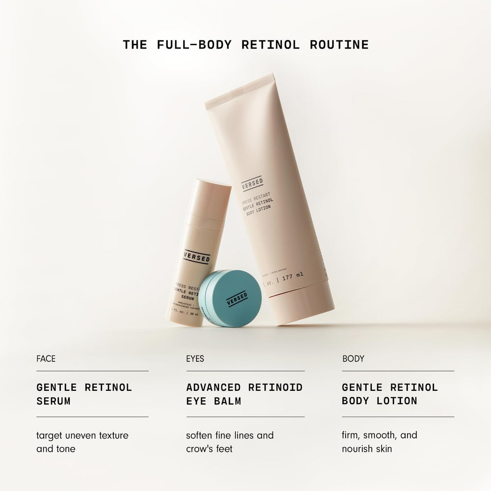 Versed Press Restart applied to elbows for smoother, moisturized skin.