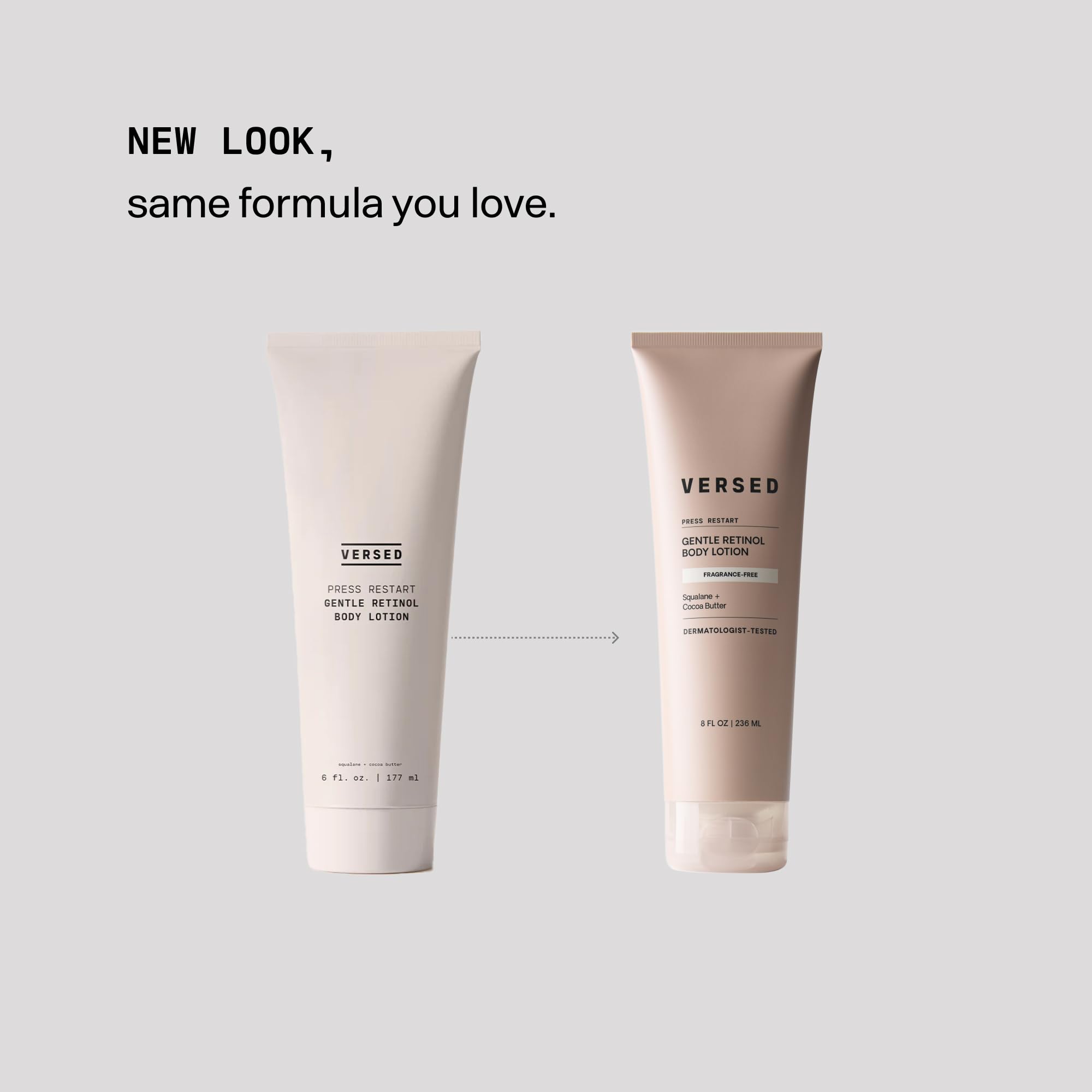 Versed Press Restart Retinol Body Lotion texture close-up reveals smooth, non-greasy finish.