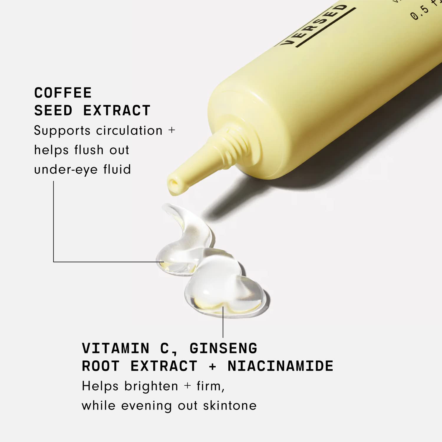 Versed Vacation Eyes gel ingredients with vitamin C and niacinamide brighten.