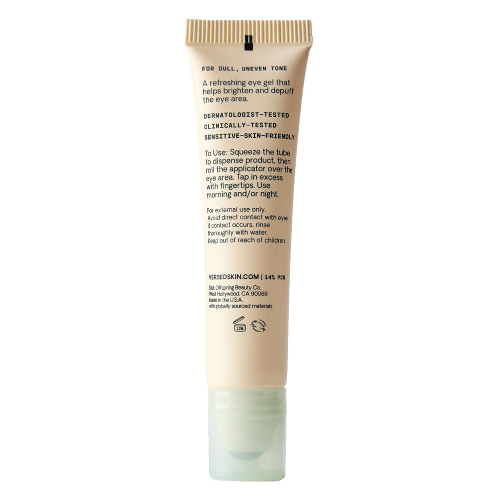 Versed Weekend Glow Eye Gel before-after shows brightened, smoother-looking under-eye area.