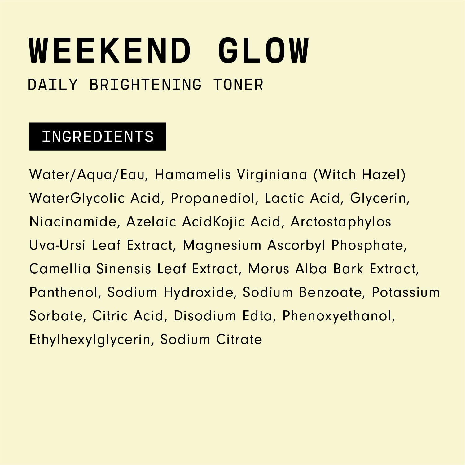 Versed Weekend Glow ingredients closeup highlights four-acid complex and natural brighteners.