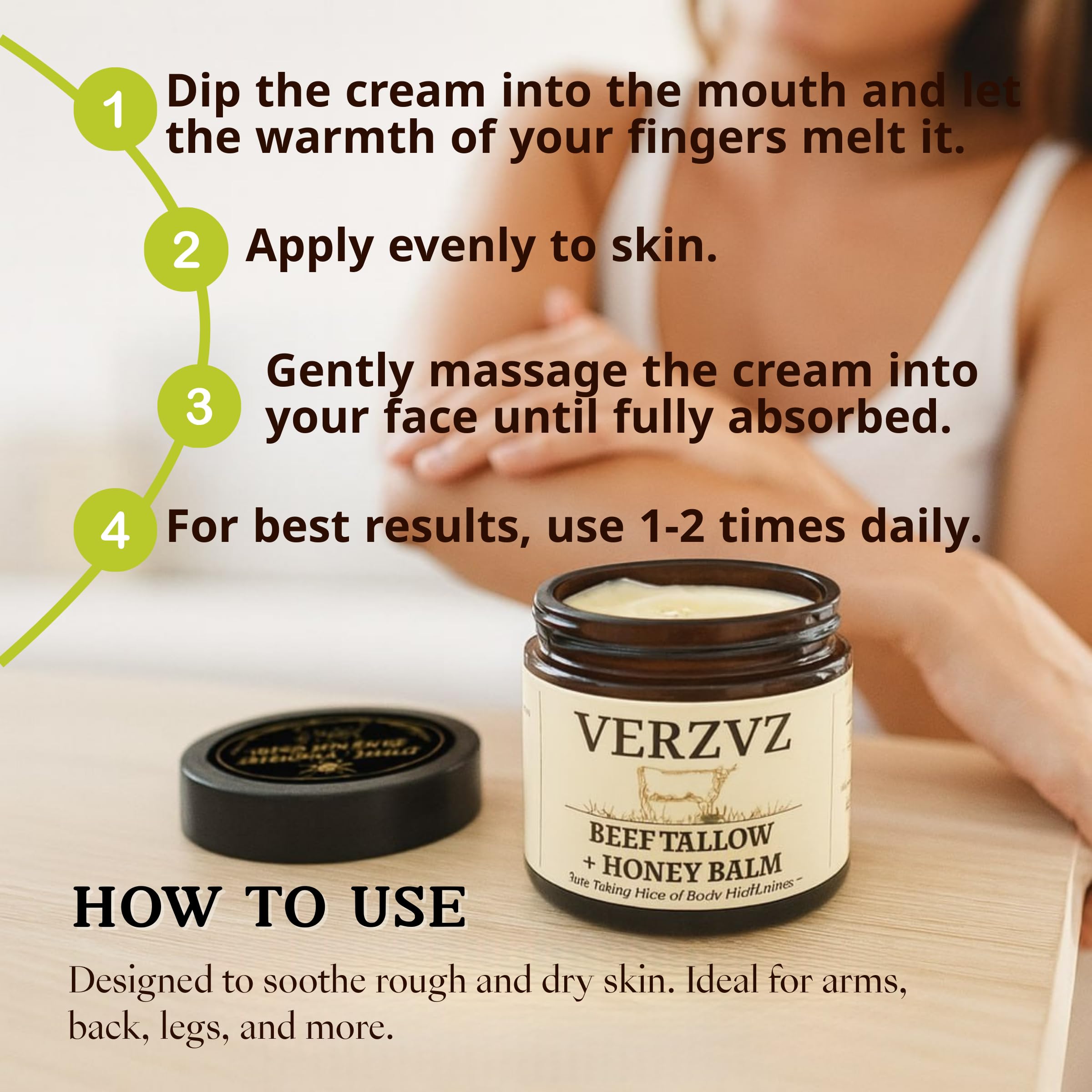 VERZVZ application-on-face-closeup demonstrates easy daily massage for lasting moisture.