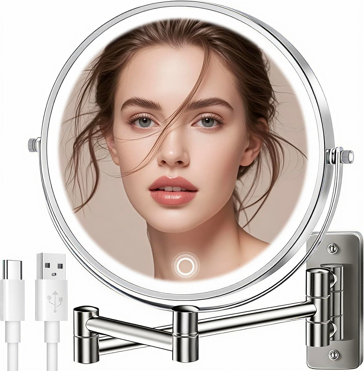VESAUR 9-inch wall-mounted makeup mirror with 15x magnification for precise detailing