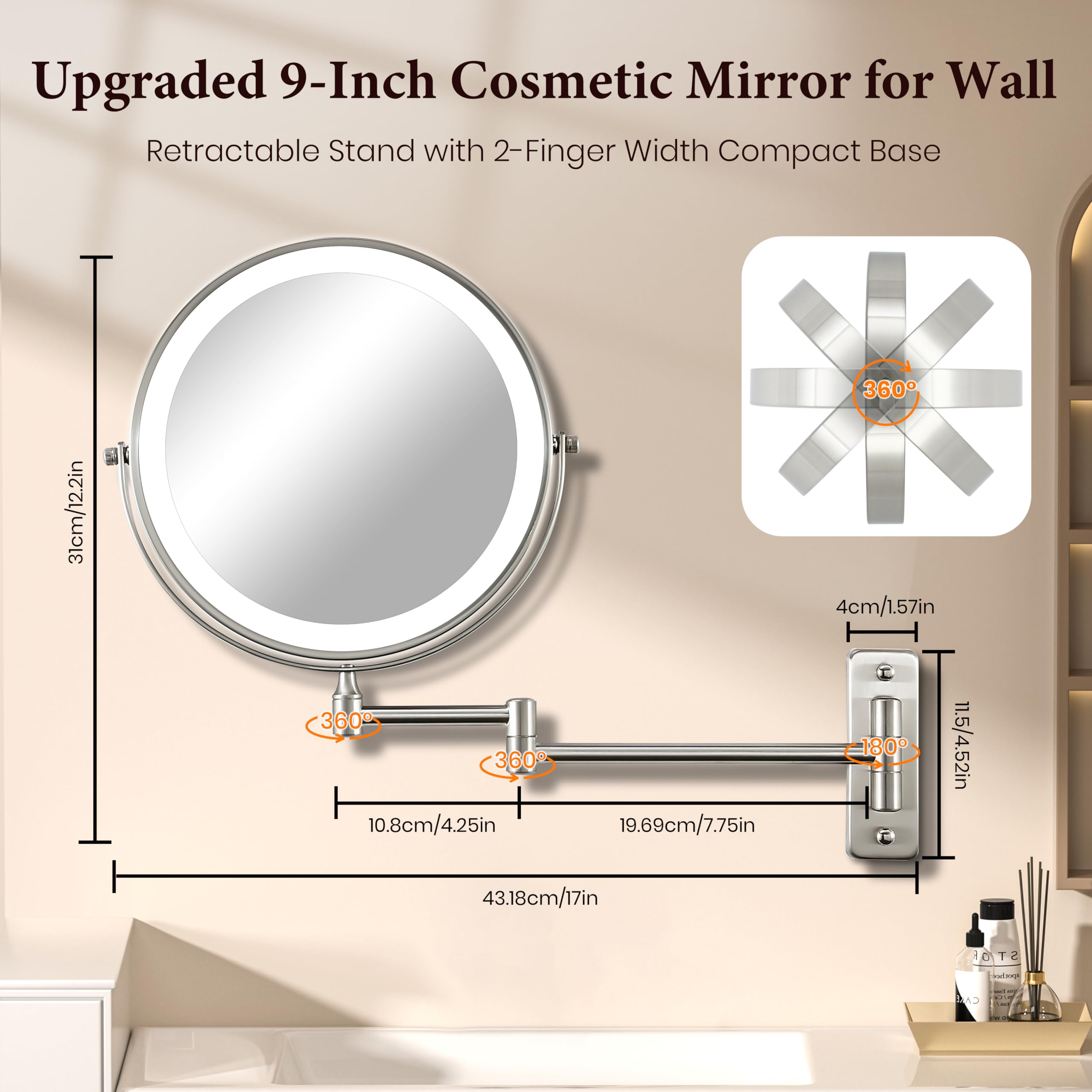 VESAUR rechargeable 5000mAh mirror for cordless everyday use