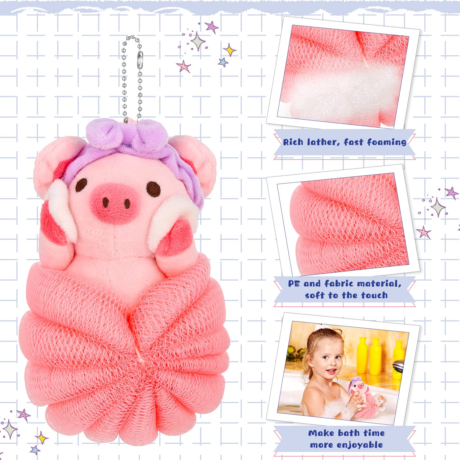 Vesici kids loofah cow-animal style offers bubbly wash for kids