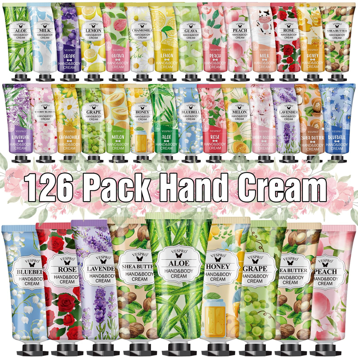VESPRO 126-pack hand cream set package shown as a gift-ready box for versatile gifting.