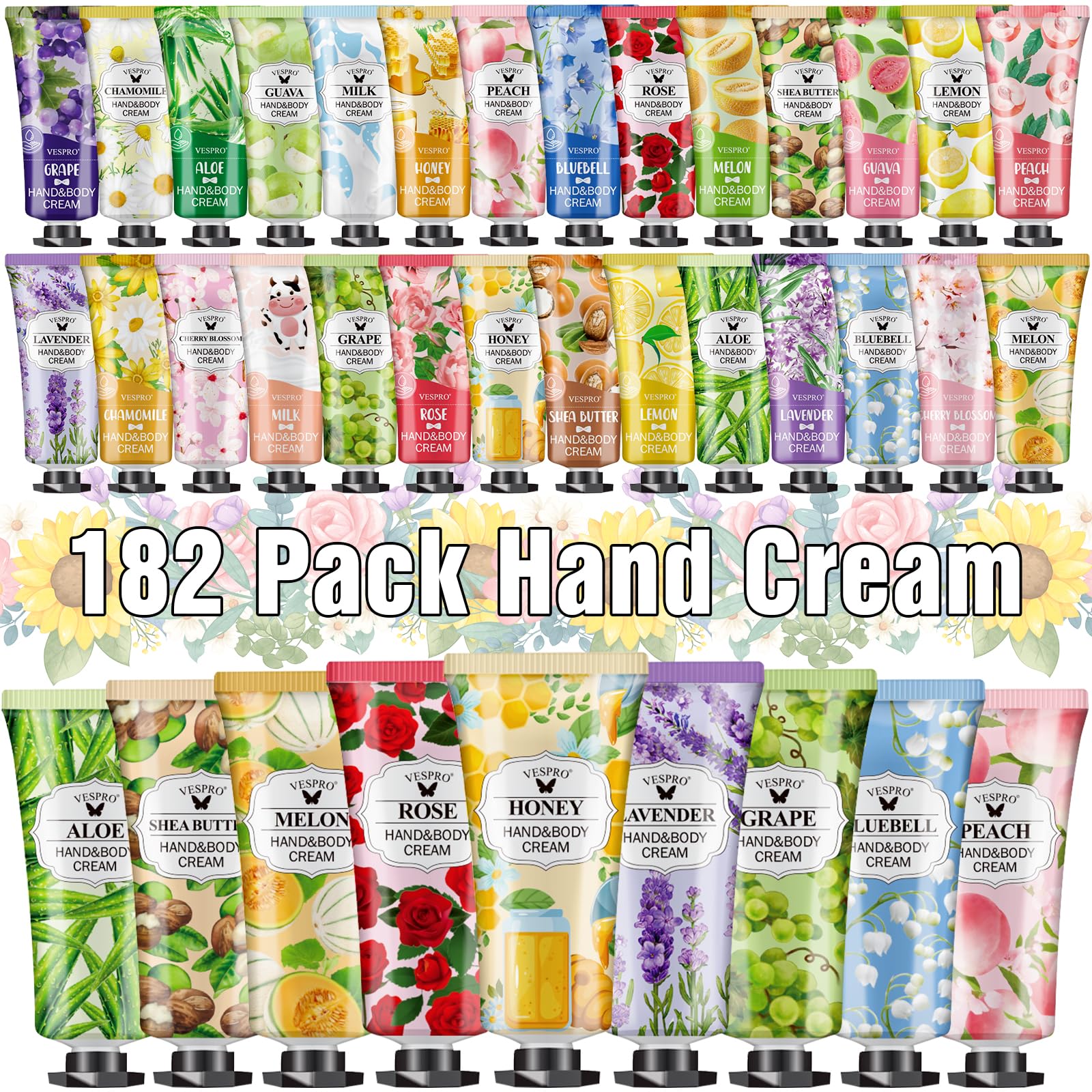 VESPRO 182-pack hand cream set variety scents for daily hydration.