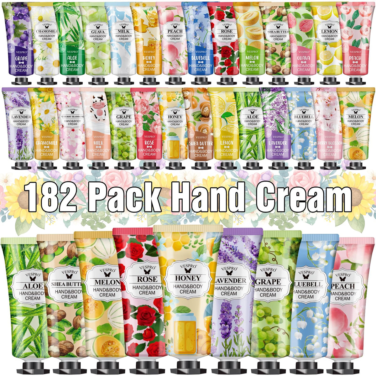 VESPRO 182-pack hand cream set variety scents for daily hydration.