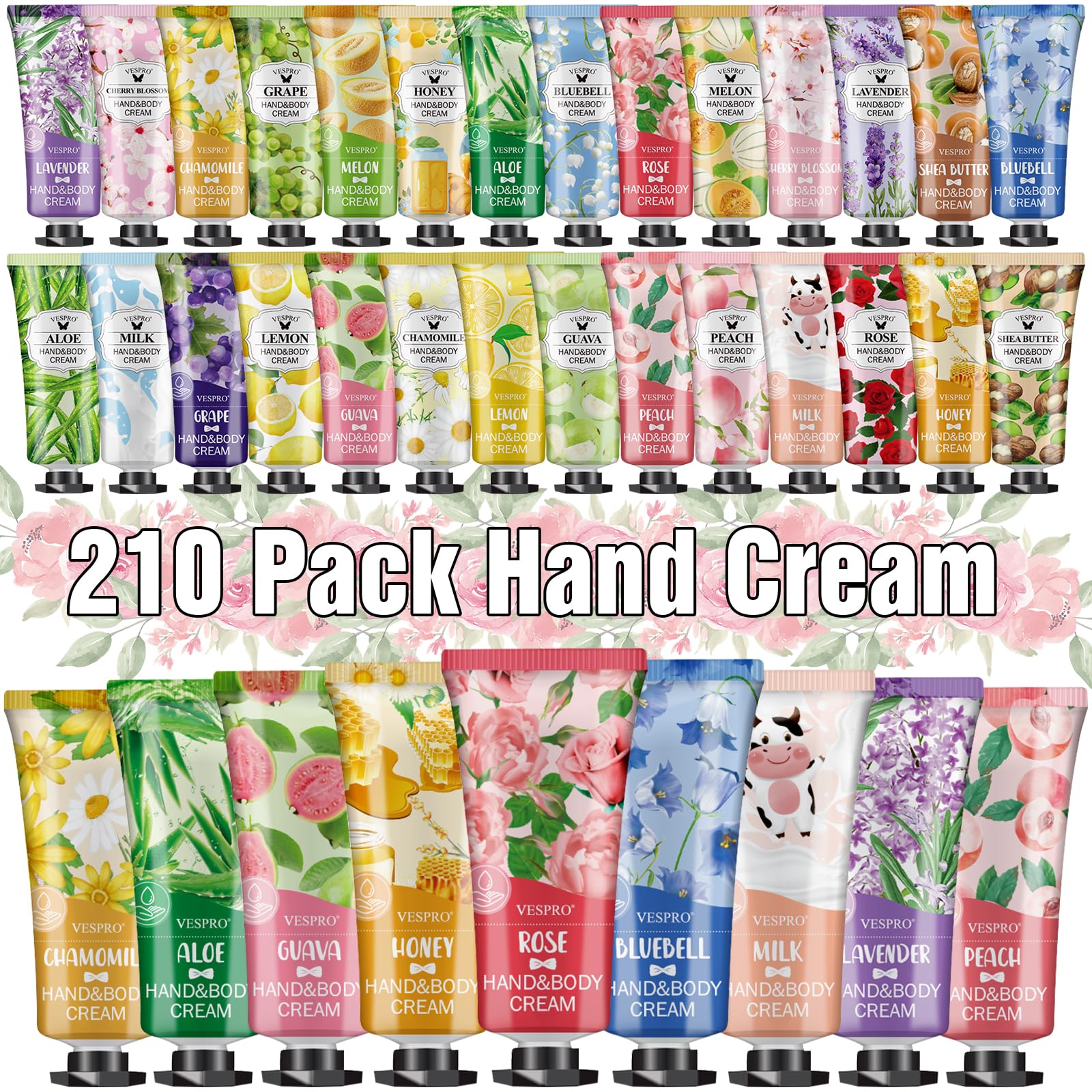 VESPRO 210-pack hand cream gift set with all-scent bottles for daily variety and gifting.
