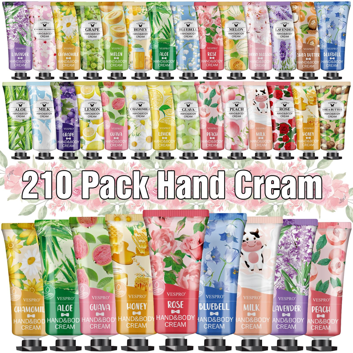 VESPRO 210-pack hand cream gift set with all-scent bottles for daily variety and gifting.