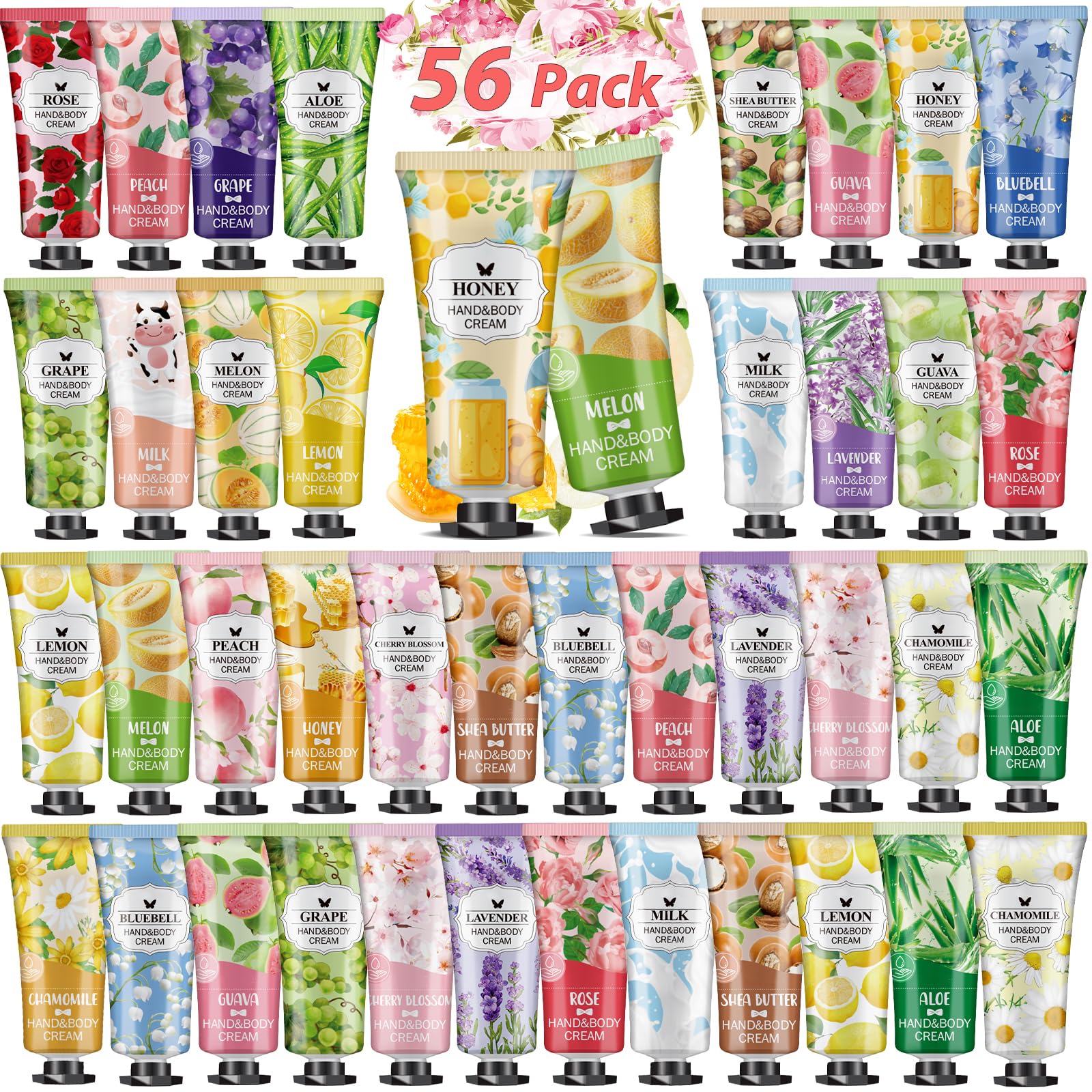 VESPRO 56-pack hand cream gift set front view, ideal for gifting with 14 scents.