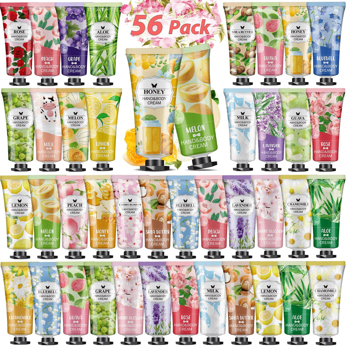 VESPRO 56-pack hand cream gift set front view, ideal for gifting with 14 scents.