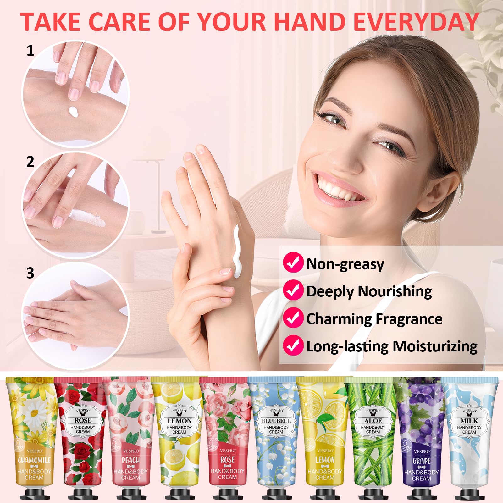VESPRO cherry blossom hand cream scent tube showing vibrant color and hydration