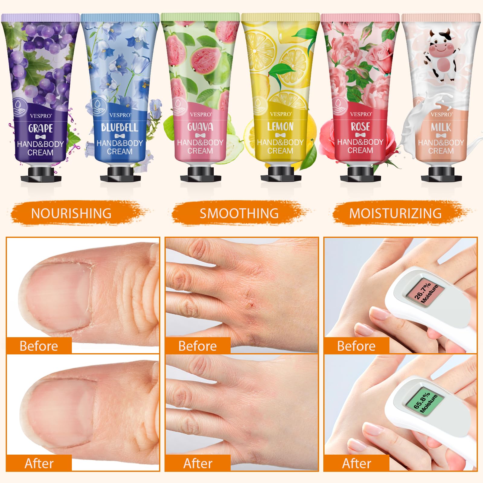 VESPRO formula features shea butter, vitamin E, honey, and aloe for moisturization.