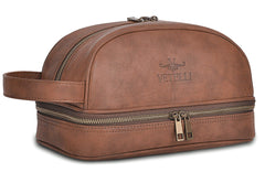 Vetelli Classic Leather Dopp Kit front view for timeless travel organization.