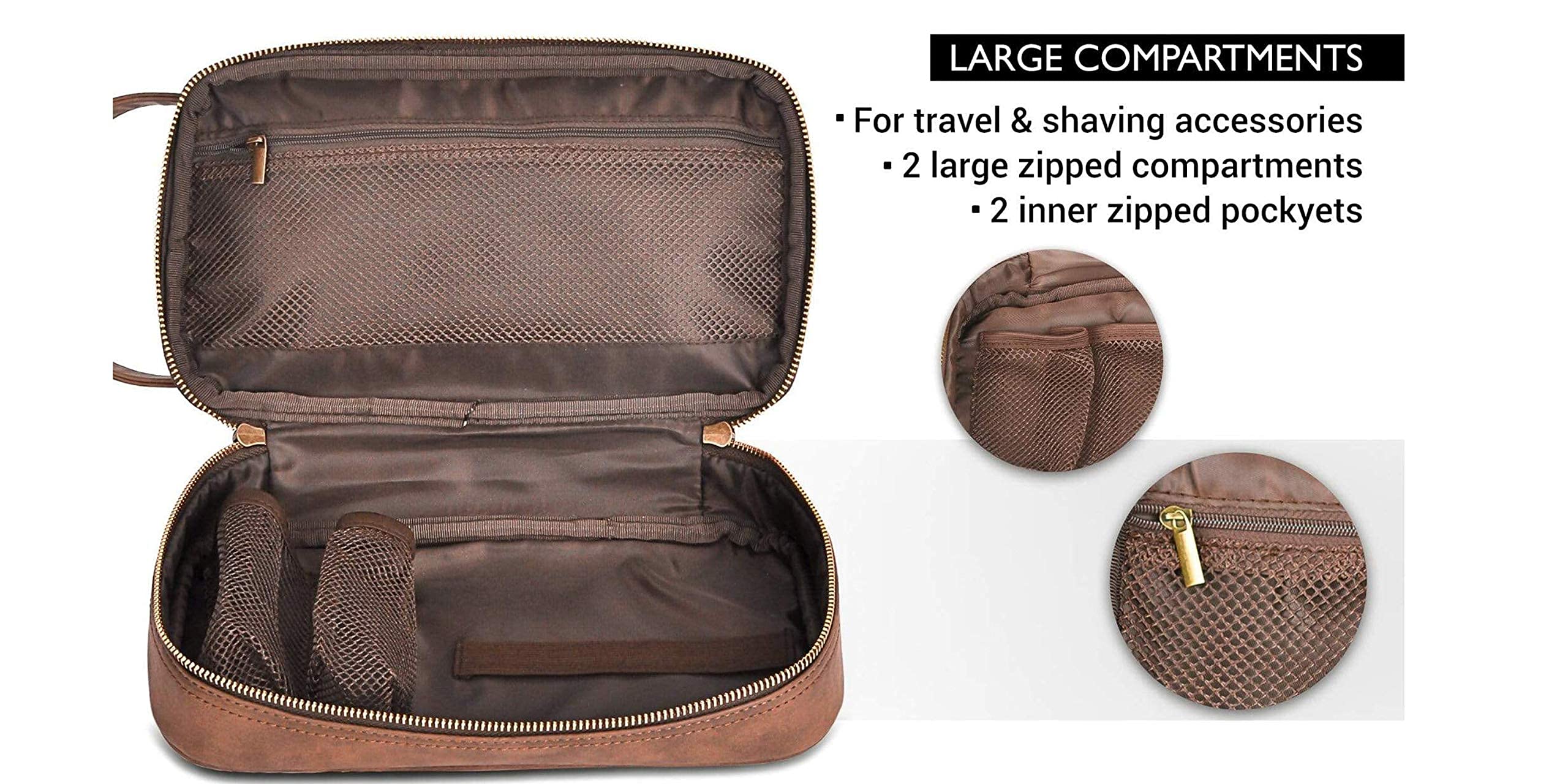 Vetelli Classic Leather Dopp Kit in use during hotel stay.
