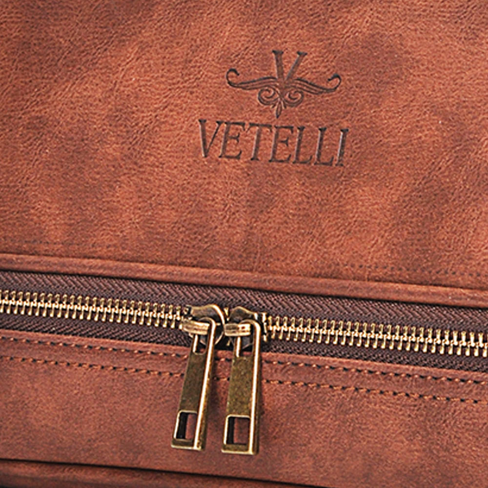 Vetelli Classic Leather Dopp Kit lower compartment with organized space.