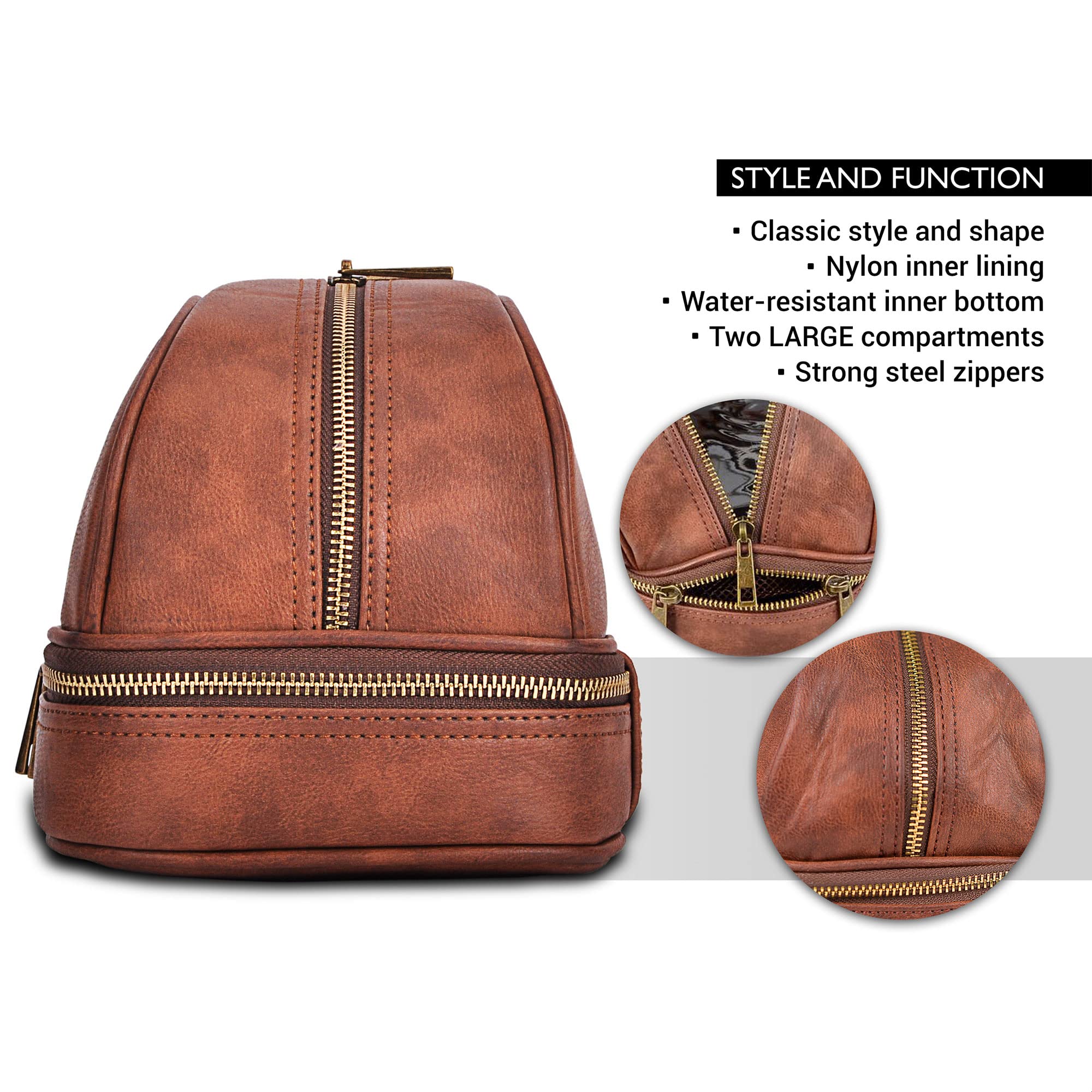 Vetelli Classic Leather Dopp Kit stitching detail highlights durable craftsmanship.