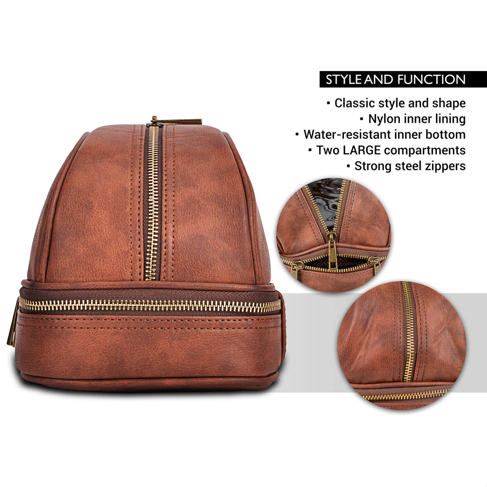 Vetelli Classic Leather Dopp Kit stitching detail highlights durable craftsmanship.