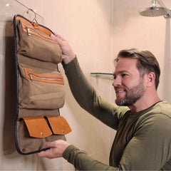 Vetelli Leather Toiletry Bag interior zippered pocket two for better separation.